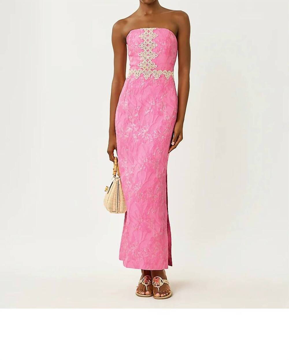 NEW LILLY PULITZER kristella maxi dress in conch shell pink glitter crinkle broc